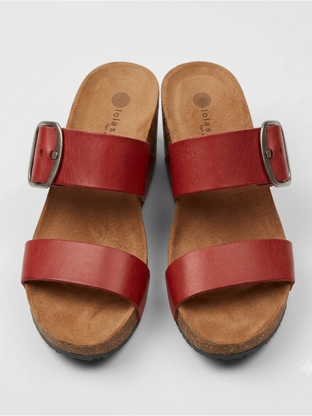 Lola Sabbia Red Leather Wedge Sandals Comfort Slide Buckle Shoes Womens 37/US7